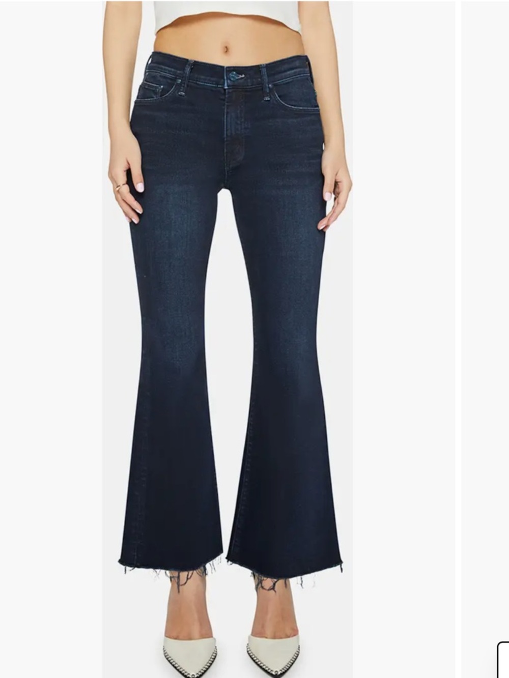MOTHER Hustler Ankle Fray Jeans in Dark Blue Denim
